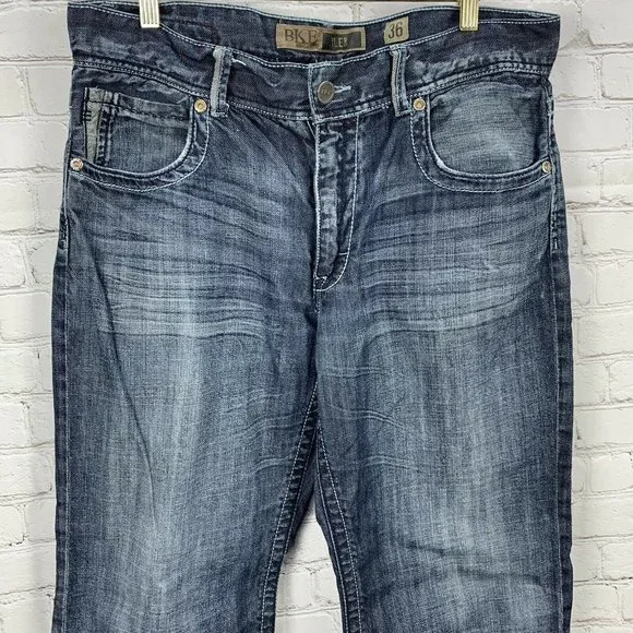 BKE Tyler Jeans size 36 Men Blue Denim Straight 37x32 Distressed Whiskered Dark